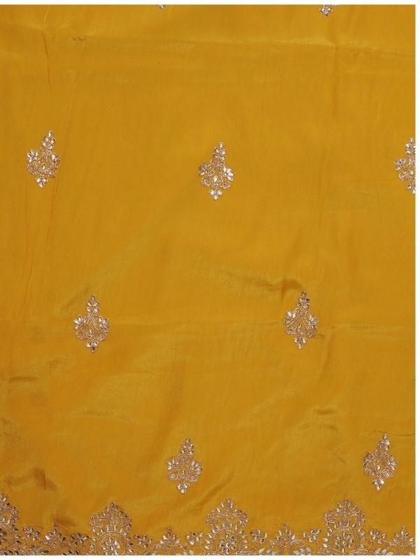 Mustard Yellow Crepe Unstitched Suit Set ( Gotta Patti) - Krishanlalraman