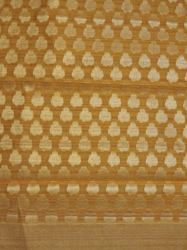 Yellow Chanderi Banarasi Weaving Unstitched Suit Set
