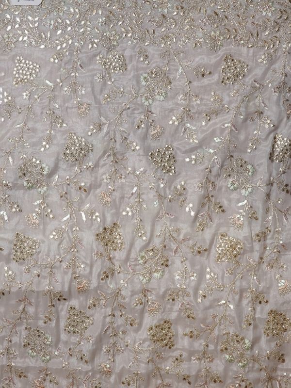 Light Grey Tissue organza Embellished with zari work - Krishanlalraman
