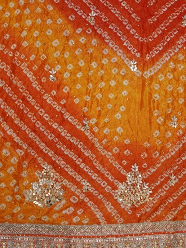 Orange Bandhani Unstitched Suit Set