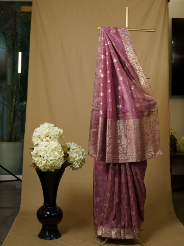 Tissue Mauve Silk Saree ( Gotta- Patti Weaving ) - Krishanlalraman