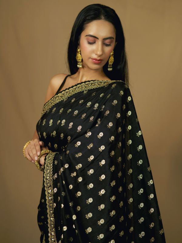 Black Banarsi Saree With Golden Emroidery - Krishanlalraman
