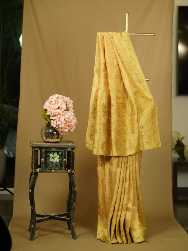 Golden saree with Zardozi work - Krishanlalraman
