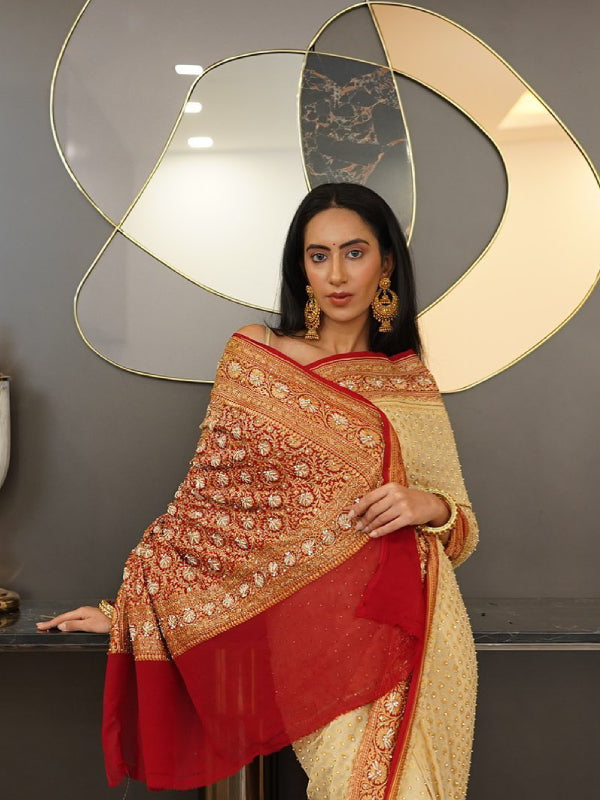 Zardozi and Zarkan embroidery Saree