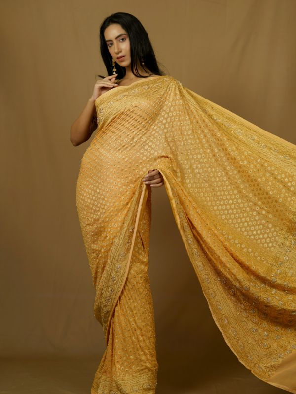 Heavy Khadi Georgette Yellow Saree - Krishanlalraman