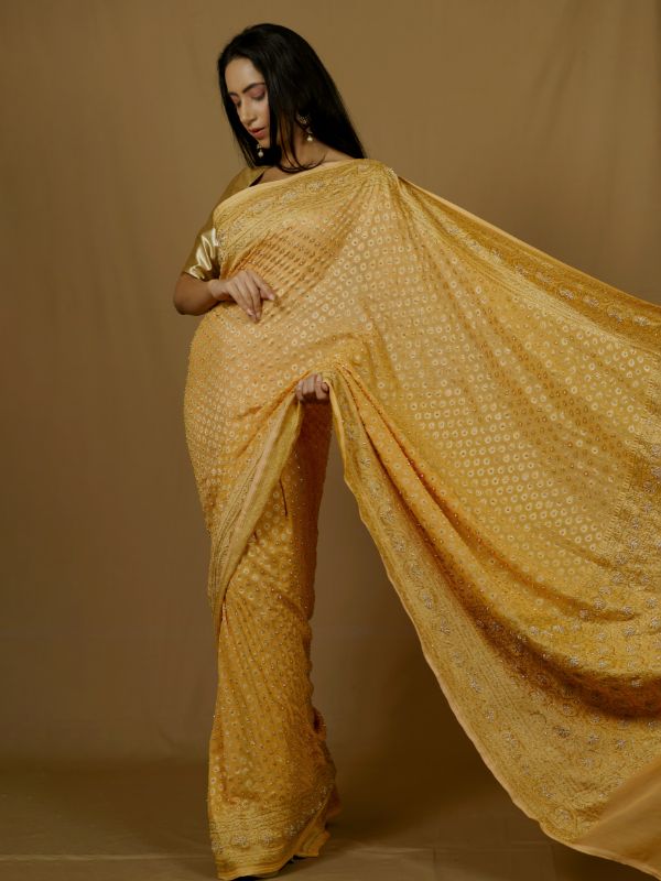 White And Yellow Heavy Nylon Butterfly Net Bollywood Saree - Zakarto