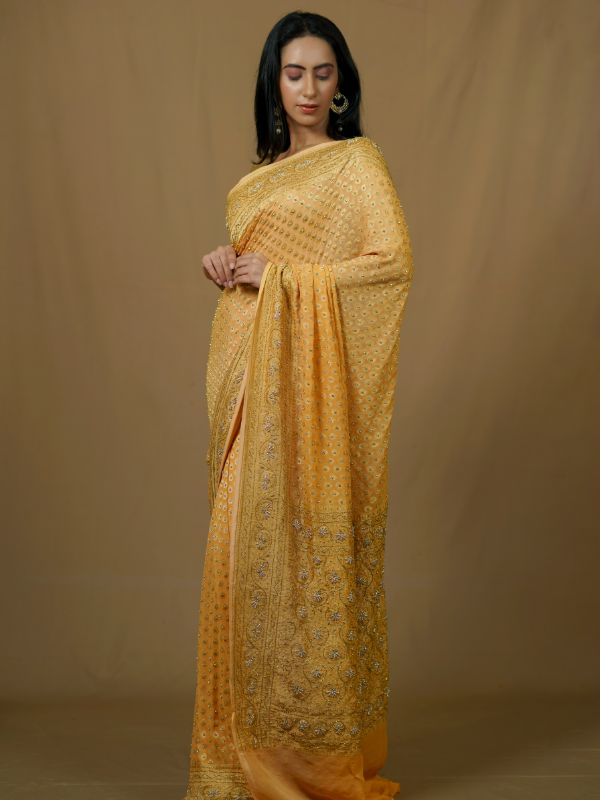 Heavy Khadi Georgette Yellow Saree - Krishanlalraman